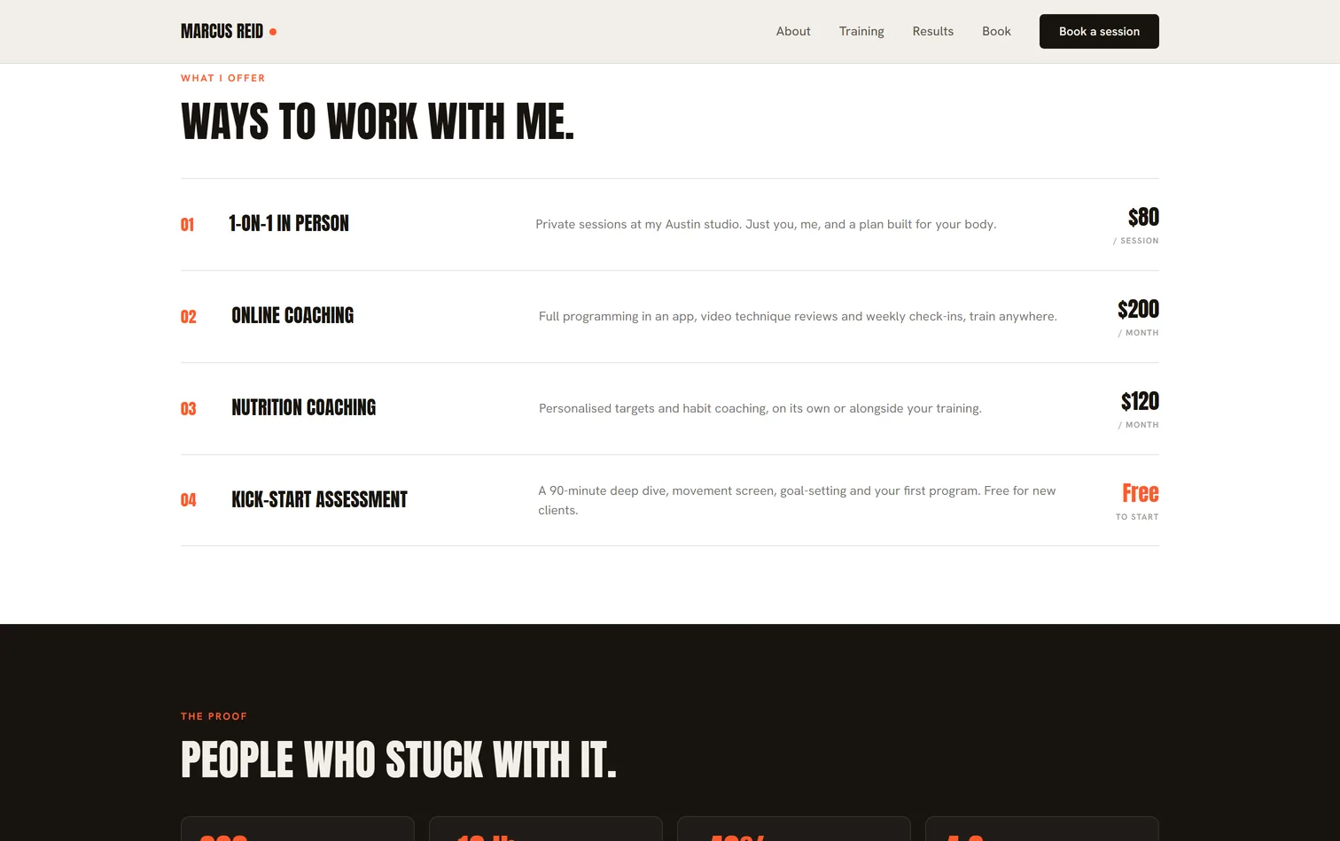 The programmes and prices on a live coaching studio site
